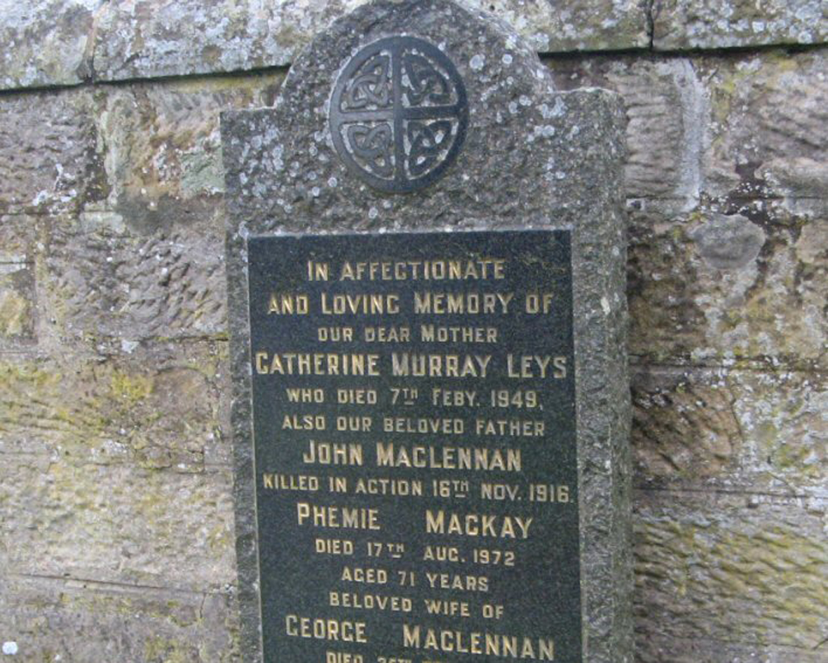 Photo of headstones/John MacLennan died 1916 MI Tain St Duthus1